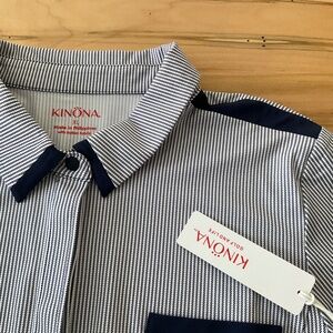 KINONA polo, Classic Navy and white stripe, snap placard,  women XL